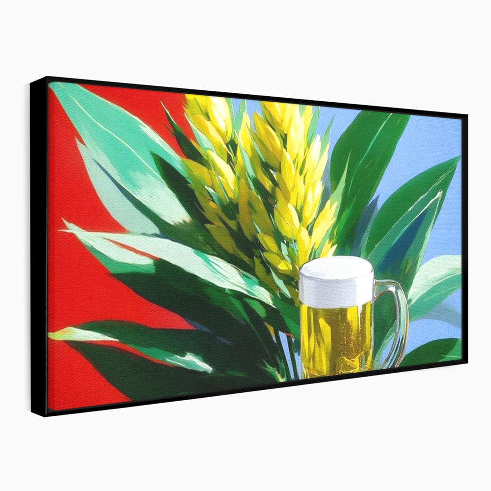 Leinwand Premium Canvas Wandkunst, LuxCanva® N1143, Funky Bier, Hopfen, Hopfen, Bier, Getränk, Schaum, kalt, Blätter, kreativ, tropisch, Rexalant, Kneipe, Bar, Lounge, Restaurant, Küche