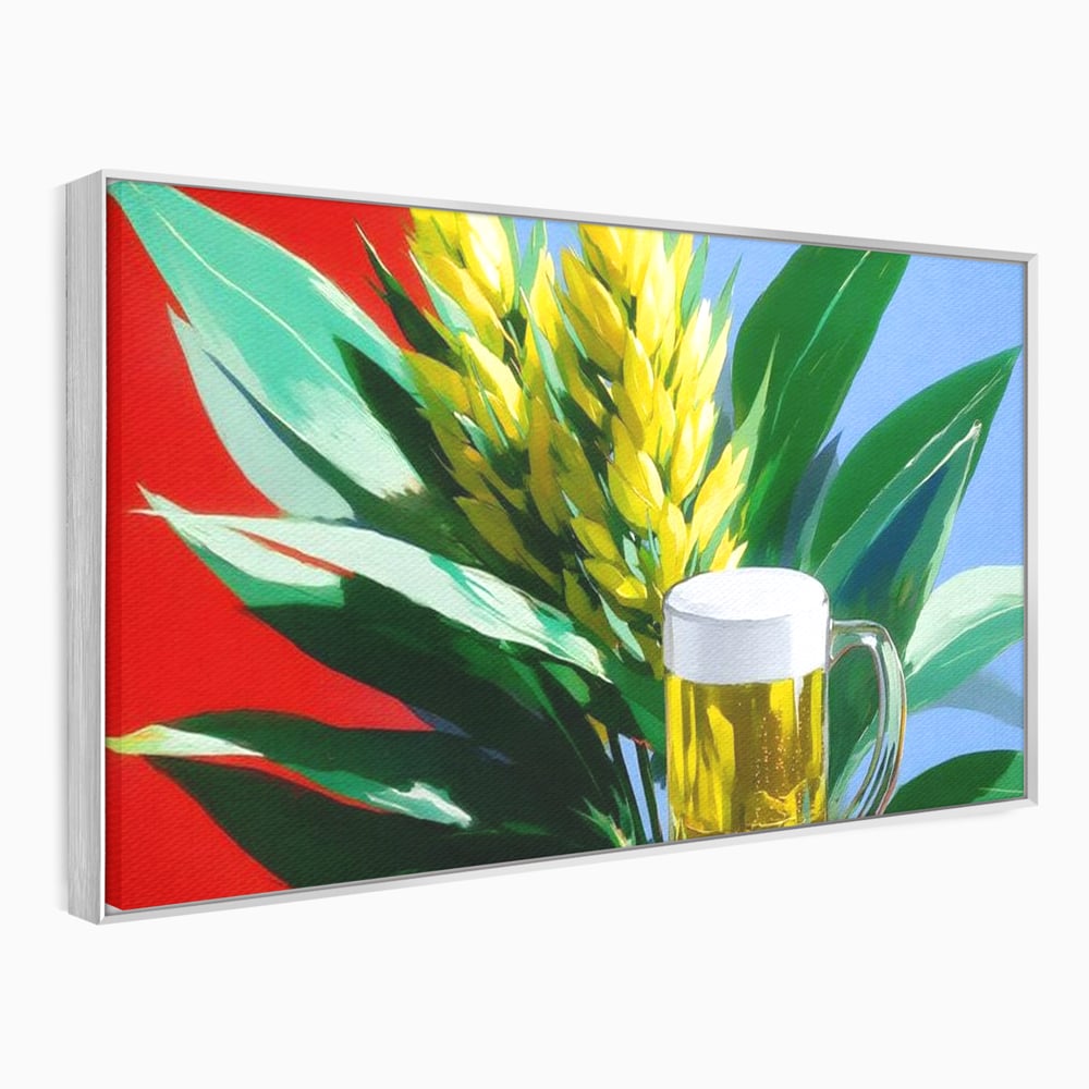 Leinwand Premium Canvas Wandkunst, LuxCanva® N1143, Funky Bier, Hopfen, Hopfen, Bier, Getränk, Schaum, kalt, Blätter, kreativ, tropisch, Rexalant, Kneipe, Bar, Lounge, Restaurant, Küche