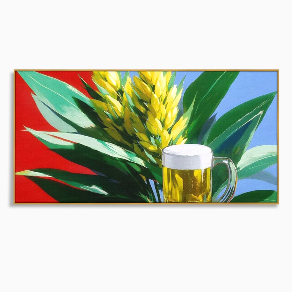 Leinwand Premium Canvas Wandkunst, LuxCanva® N1143, Funky Bier, Hopfen, Hopfen, Bier, Getränk, Schaum, kalt, Blätter, kreativ, tropisch, Rexalant, Kneipe, Bar, Lounge, Restaurant, Küche