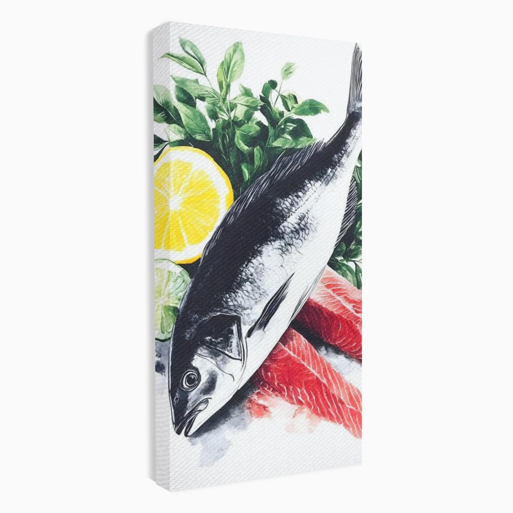 Leinwand Premium Leinwandbilder, LuxCanva® N1144, Sashimi Time, Fisch, Sushi, Zitrone, Limette, Gemüse, Rezept, Asiatisch, Kulinarische Kunst, Herzhaftes, Restaurant, Küche