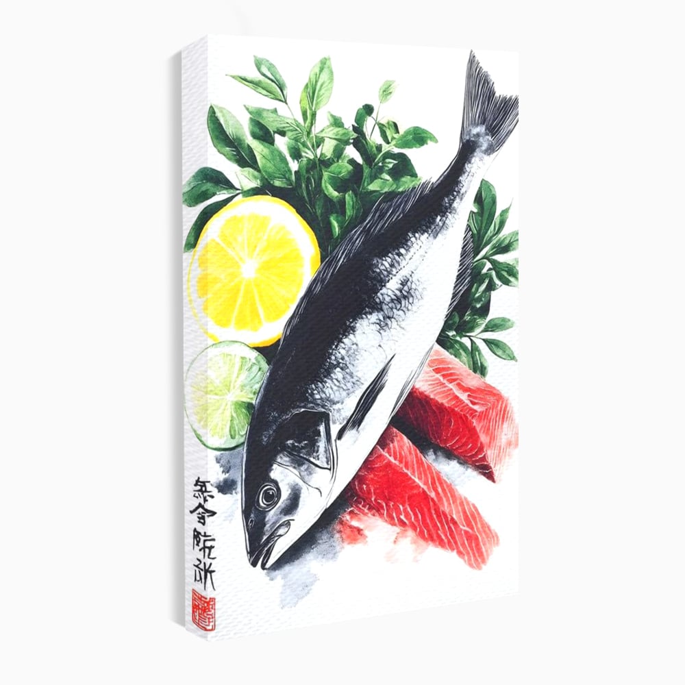 Leinwand Premium Leinwandbilder, LuxCanva® N1144, Sashimi Time, Fisch, Sushi, Zitrone, Limette, Gemüse, Rezept, Asiatisch, Kulinarische Kunst, Herzhaftes, Restaurant, Küche