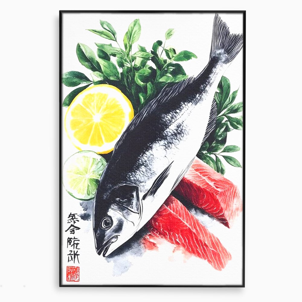 Leinwand Premium Leinwandbilder, LuxCanva® N1144, Sashimi Time, Fisch, Sushi, Zitrone, Limette, Gemüse, Rezept, Asiatisch, Kulinarische Kunst, Herzhaftes, Restaurant, Küche