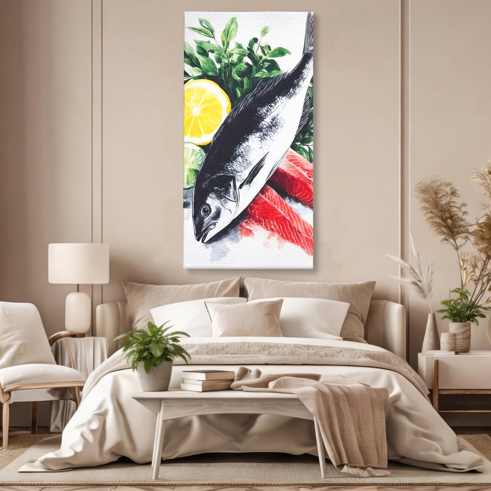 Leinwand Premium Leinwandbilder, LuxCanva® N1144, Sashimi Time, Fisch, Sushi, Zitrone, Limette, Gemüse, Rezept, Asiatisch, Kulinarische Kunst, Herzhaftes, Restaurant, Küche