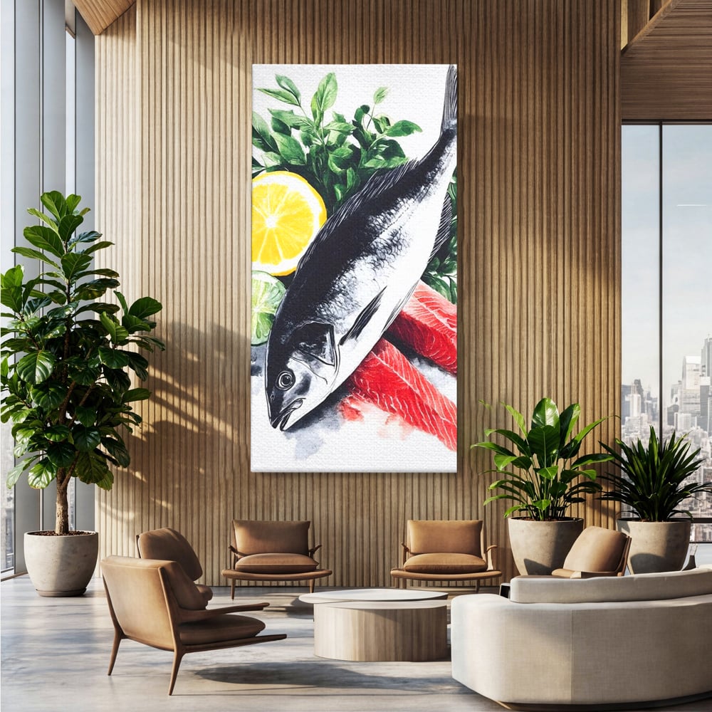 Leinwand Premium Leinwandbilder, LuxCanva® N1144, Sashimi Time, Fisch, Sushi, Zitrone, Limette, Gemüse, Rezept, Asiatisch, Kulinarische Kunst, Herzhaftes, Restaurant, Küche