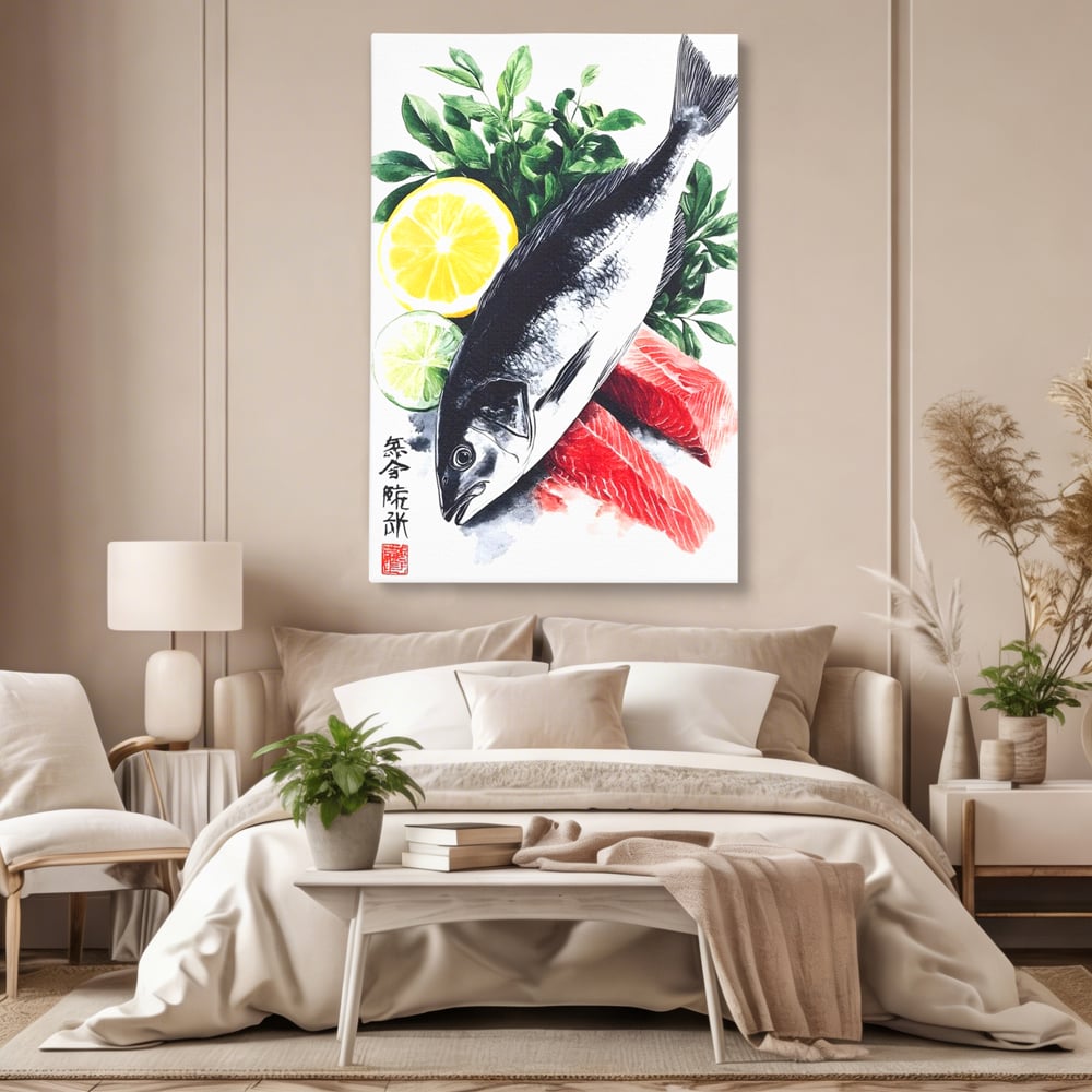 Leinwand Premium Leinwandbilder, LuxCanva® N1144, Sashimi Time, Fisch, Sushi, Zitrone, Limette, Gemüse, Rezept, Asiatisch, Kulinarische Kunst, Herzhaftes, Restaurant, Küche