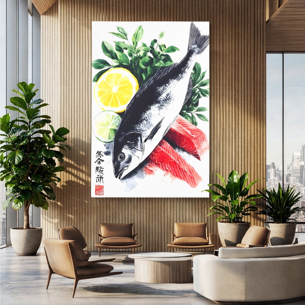 Leinwand Premium Leinwandbilder, LuxCanva® N1144, Sashimi Time, Fisch, Sushi, Zitrone, Limette, Gemüse, Rezept, Asiatisch, Kulinarische Kunst, Herzhaftes, Restaurant, Küche