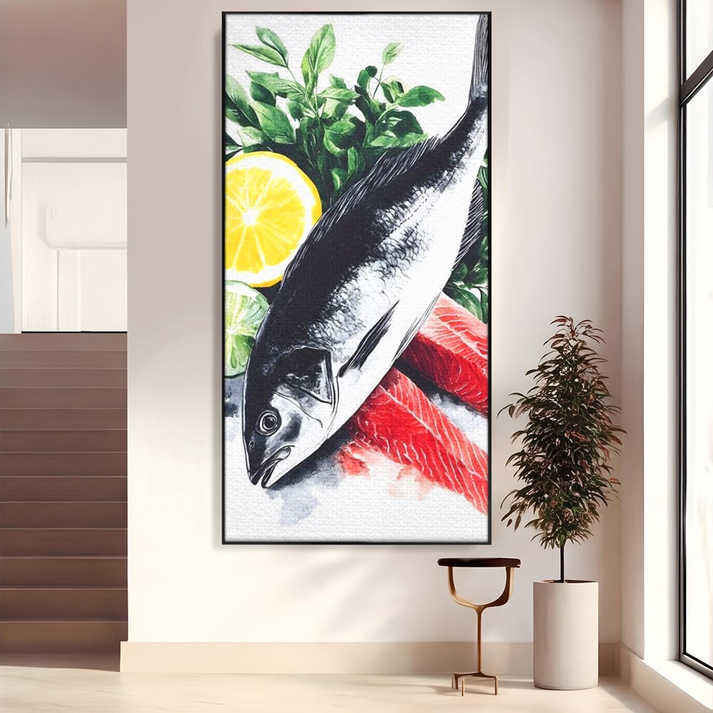 Leinwand Premium Leinwandbilder, LuxCanva® N1144, Sashimi Time, Fisch, Sushi, Zitrone, Limette, Gemüse, Rezept, Asiatisch, Kulinarische Kunst, Herzhaftes, Restaurant, Küche