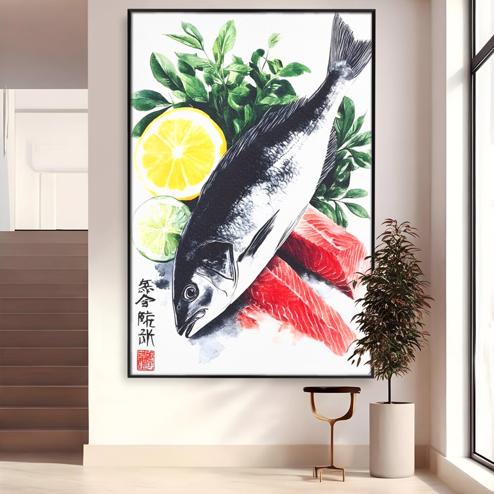 Leinwand Premium Leinwandbilder, LuxCanva® N1144, Sashimi Time, Fisch, Sushi, Zitrone, Limette, Gemüse, Rezept, Asiatisch, Kulinarische Kunst, Herzhaftes, Restaurant, Küche