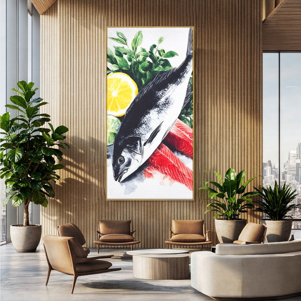 Leinwand Premium Leinwandbilder, LuxCanva® N1144, Sashimi Time, Fisch, Sushi, Zitrone, Limette, Gemüse, Rezept, Asiatisch, Kulinarische Kunst, Herzhaftes, Restaurant, Küche