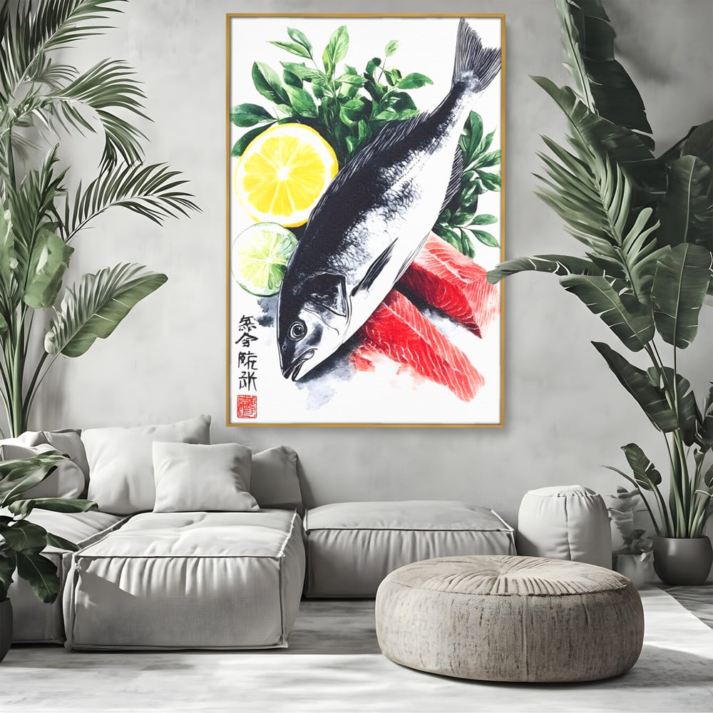 Leinwand Premium Leinwandbilder, LuxCanva® N1144, Sashimi Time, Fisch, Sushi, Zitrone, Limette, Gemüse, Rezept, Asiatisch, Kulinarische Kunst, Herzhaftes, Restaurant, Küche