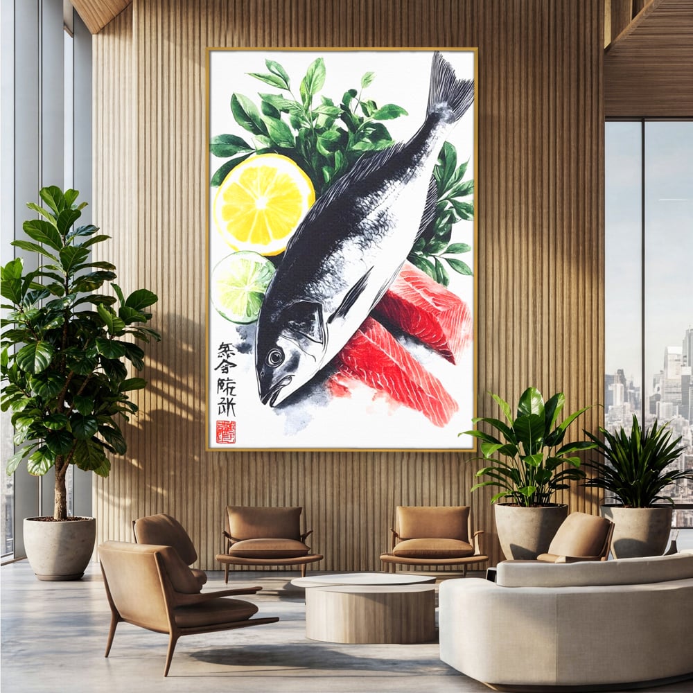 Leinwand Premium Leinwandbilder, LuxCanva® N1144, Sashimi Time, Fisch, Sushi, Zitrone, Limette, Gemüse, Rezept, Asiatisch, Kulinarische Kunst, Herzhaftes, Restaurant, Küche