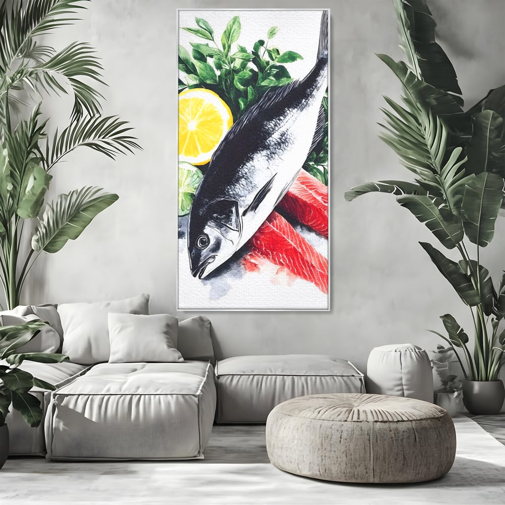 Leinwand Premium Leinwandbilder, LuxCanva® N1144, Sashimi Time, Fisch, Sushi, Zitrone, Limette, Gemüse, Rezept, Asiatisch, Kulinarische Kunst, Herzhaftes, Restaurant, Küche