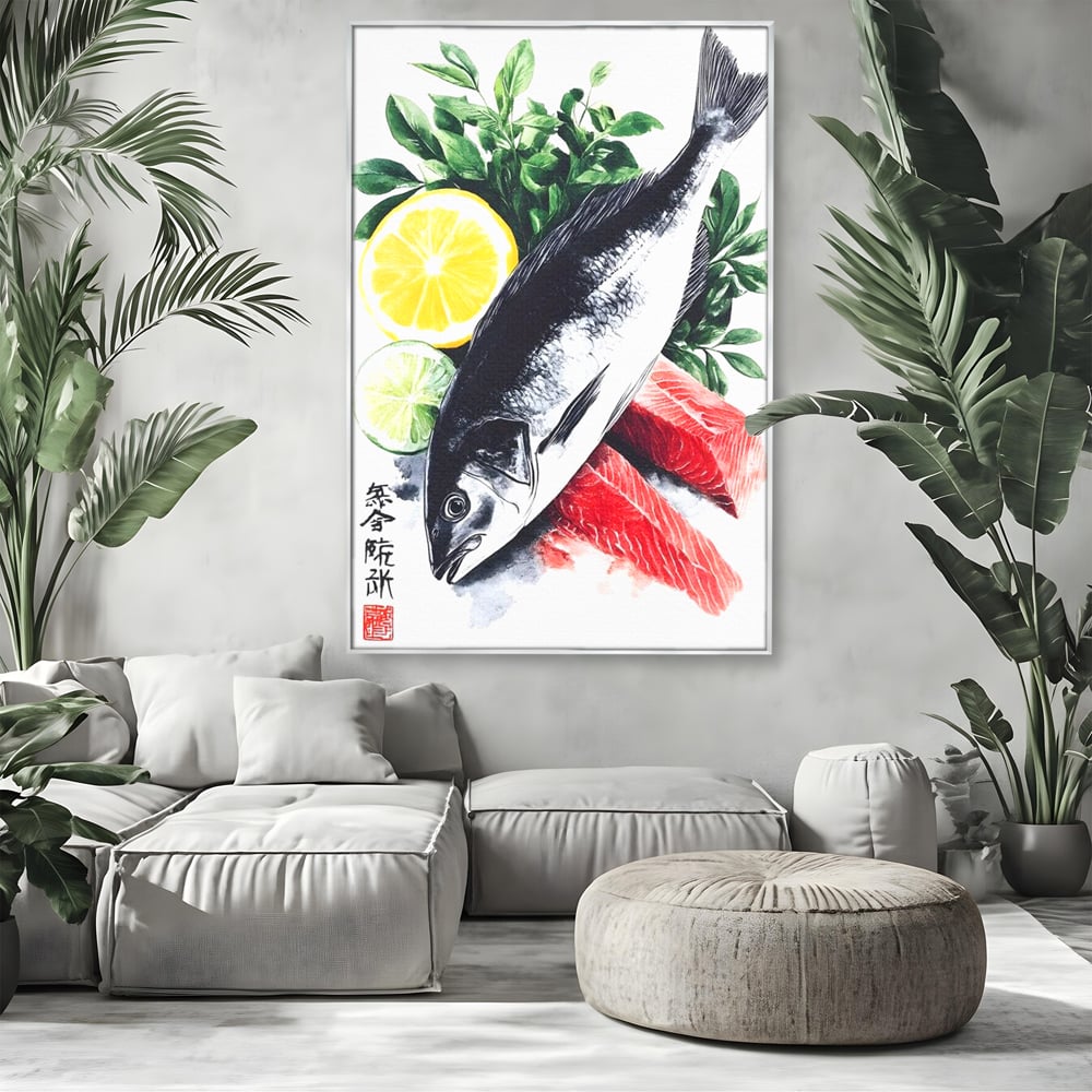 Leinwand Premium Leinwandbilder, LuxCanva® N1144, Sashimi Time, Fisch, Sushi, Zitrone, Limette, Gemüse, Rezept, Asiatisch, Kulinarische Kunst, Herzhaftes, Restaurant, Küche