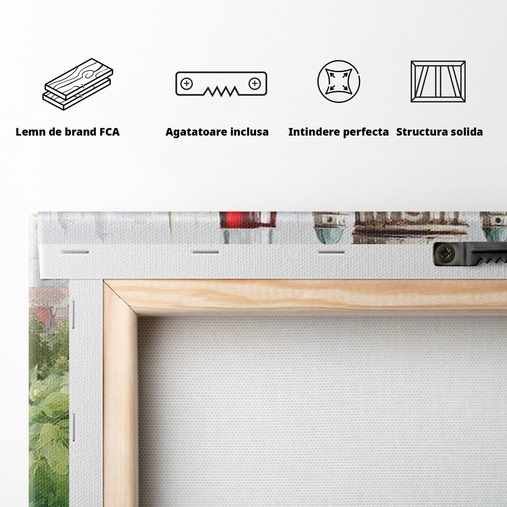 Tablou Canvas Premium, LuxCanva® N1145, De Vita Nobila, Vin Rosu, Sticla, Pahar, Struguri, Bautura, Cupola, Manastire, Vegetatie, Degustare, Pub, Bar, Lounge, Restaurant, Bucatarie