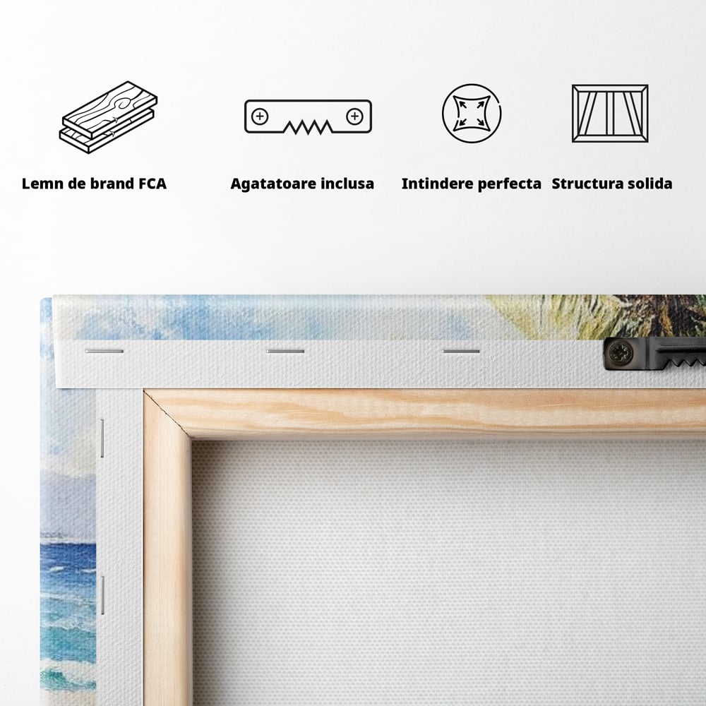 Leinwand Premium Canvas Wall Art, LuxCanva® N1146, Von den Früchten, Apfel, Mango, Ananas, Obst, frisch, tropisch, Palme, Ozean, Urlaub, köstlich, Kneipe, Bar, Lounge, Restaurant, Küche