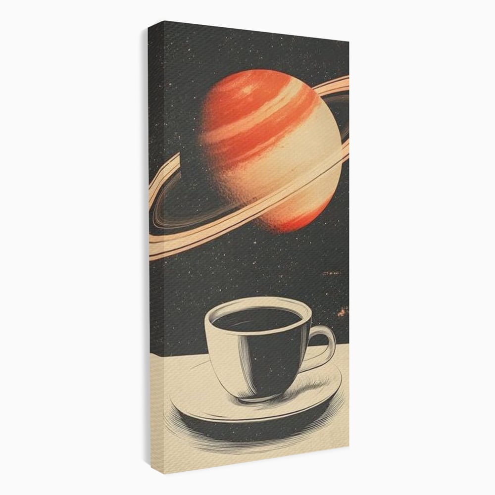 Tablou Canvas Premium, LuxCanva® N1148, Ritual Interstelar, Saturn, Planeta, Univers, Cosmos, Ceasca, Cafea, Espresso, Cafenea, Pub, Bar, Lounge, Restaurant, Bucatarie