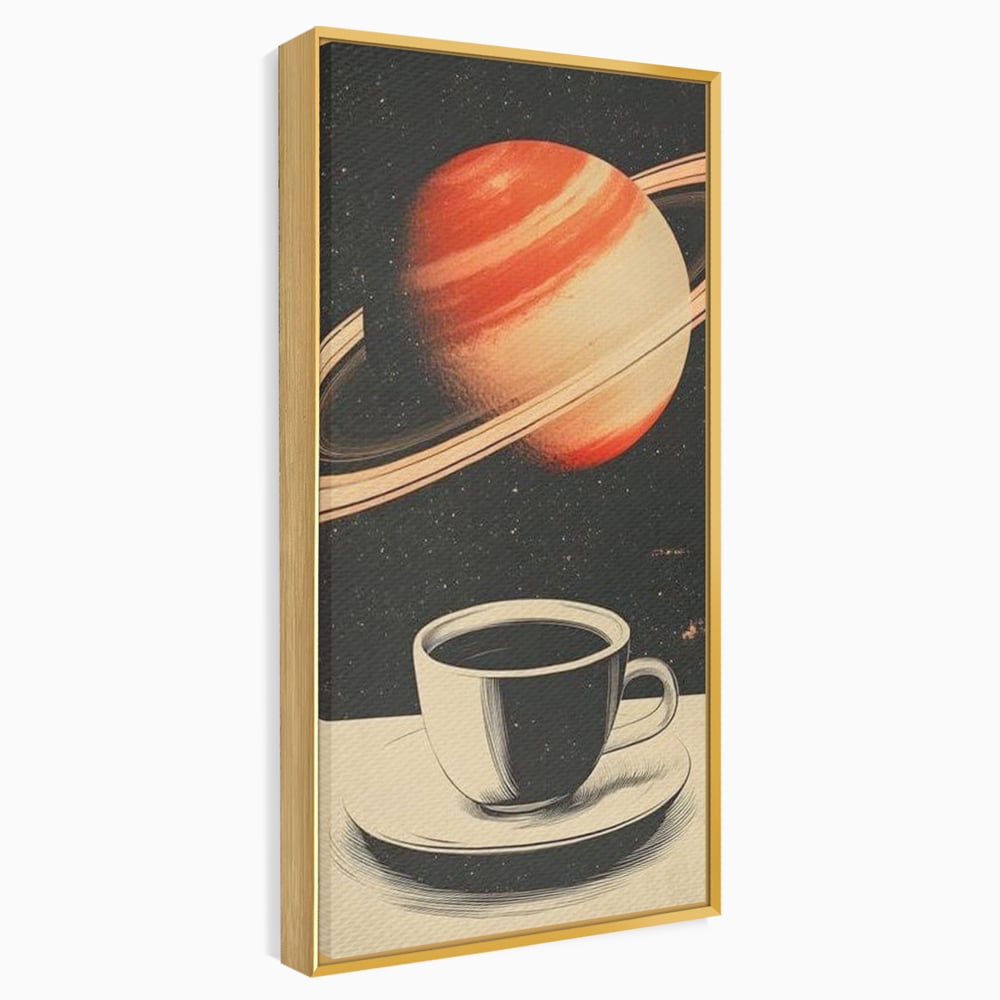 Tablou Canvas Premium, LuxCanva® N1148, Ritual Interstelar, Saturn, Planeta, Univers, Cosmos, Ceasca, Cafea, Espresso, Cafenea, Pub, Bar, Lounge, Restaurant, Bucatarie