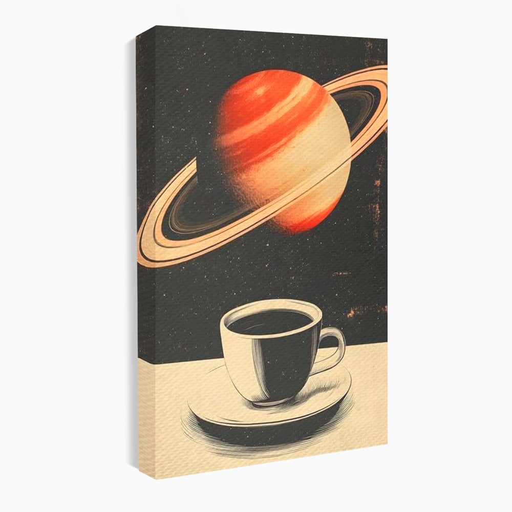 Tablou Canvas Premium, LuxCanva® N1148, Ritual Interstelar, Saturn, Planeta, Univers, Cosmos, Ceasca, Cafea, Espresso, Cafenea, Pub, Bar, Lounge, Restaurant, Bucatarie