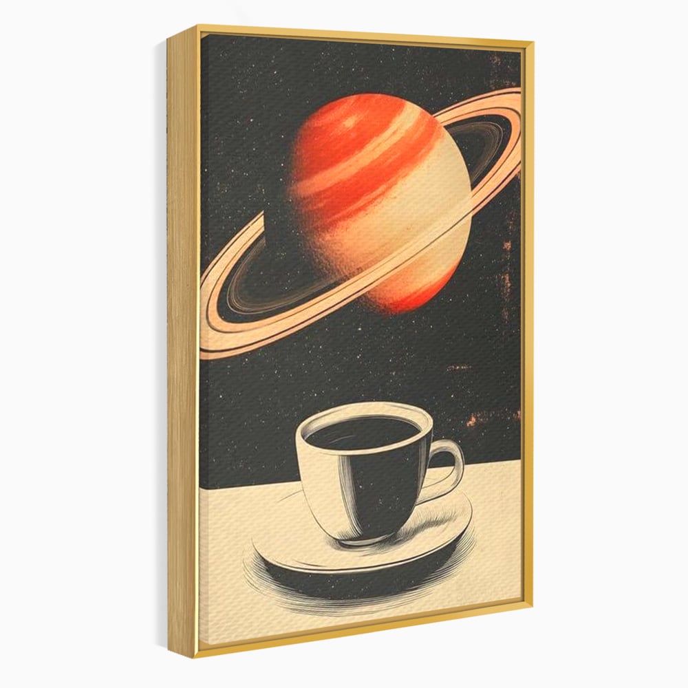 Tablou Canvas Premium, LuxCanva® N1148, Ritual Interstelar, Saturn, Planeta, Univers, Cosmos, Ceasca, Cafea, Espresso, Cafenea, Pub, Bar, Lounge, Restaurant, Bucatarie