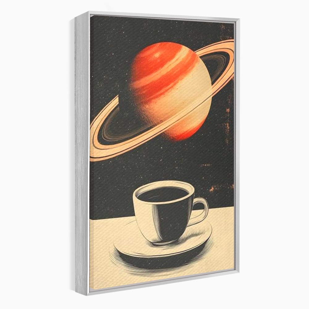 Tablou Canvas Premium, LuxCanva® N1148, Ritual Interstelar, Saturn, Planeta, Univers, Cosmos, Ceasca, Cafea, Espresso, Cafenea, Pub, Bar, Lounge, Restaurant, Bucatarie