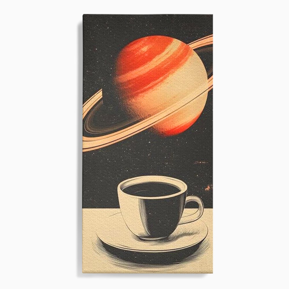 Tablou Canvas Premium, LuxCanva® N1148, Ritual Interstelar, Saturn, Planeta, Univers, Cosmos, Ceasca, Cafea, Espresso, Cafenea, Pub, Bar, Lounge, Restaurant, Bucatarie