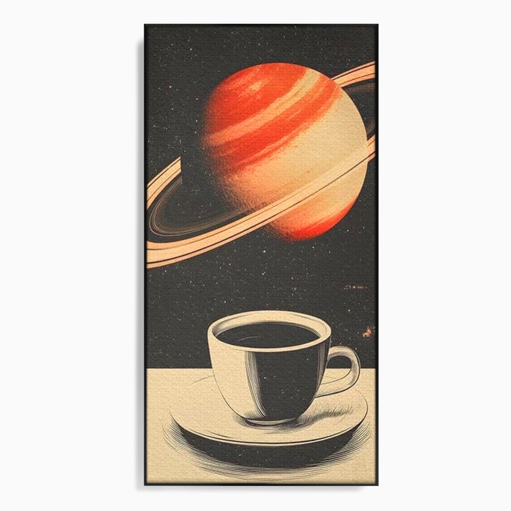 Tablou Canvas Premium, LuxCanva® N1148, Ritual Interstelar, Saturn, Planeta, Univers, Cosmos, Ceasca, Cafea, Espresso, Cafenea, Pub, Bar, Lounge, Restaurant, Bucatarie
