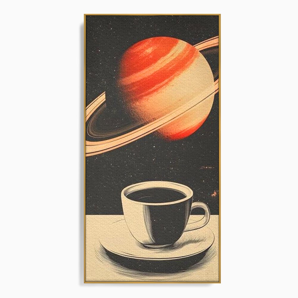 Tablou Canvas Premium, LuxCanva® N1148, Ritual Interstelar, Saturn, Planeta, Univers, Cosmos, Ceasca, Cafea, Espresso, Cafenea, Pub, Bar, Lounge, Restaurant, Bucatarie
