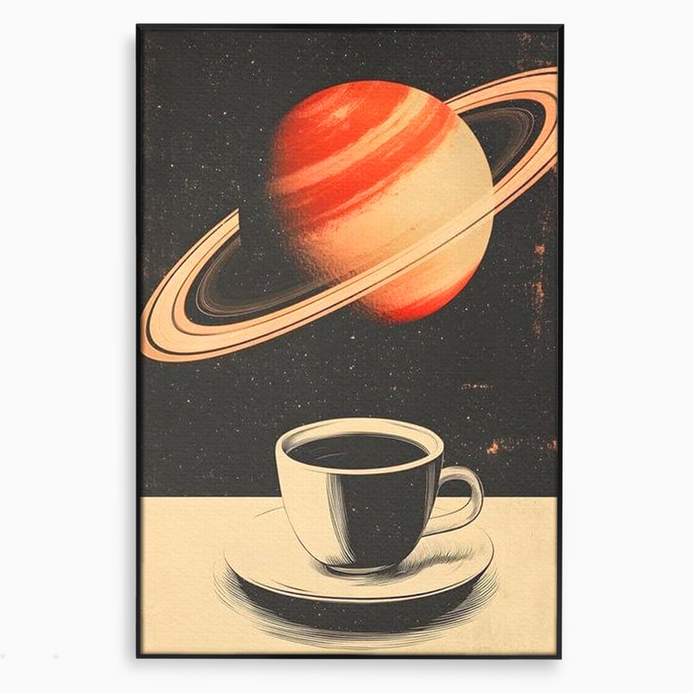 Tablou Canvas Premium, LuxCanva® N1148, Ritual Interstelar, Saturn, Planeta, Univers, Cosmos, Ceasca, Cafea, Espresso, Cafenea, Pub, Bar, Lounge, Restaurant, Bucatarie