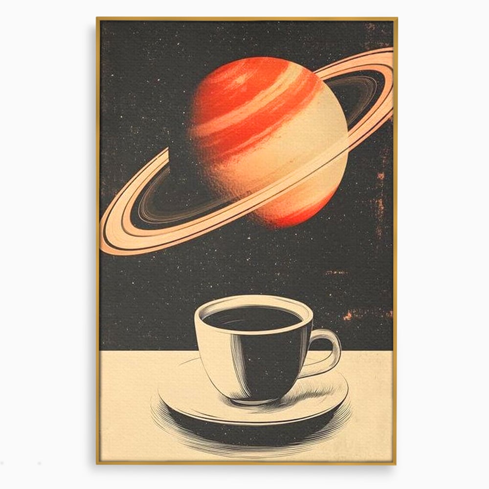 Tablou Canvas Premium, LuxCanva® N1148, Ritual Interstelar, Saturn, Planeta, Univers, Cosmos, Ceasca, Cafea, Espresso, Cafenea, Pub, Bar, Lounge, Restaurant, Bucatarie