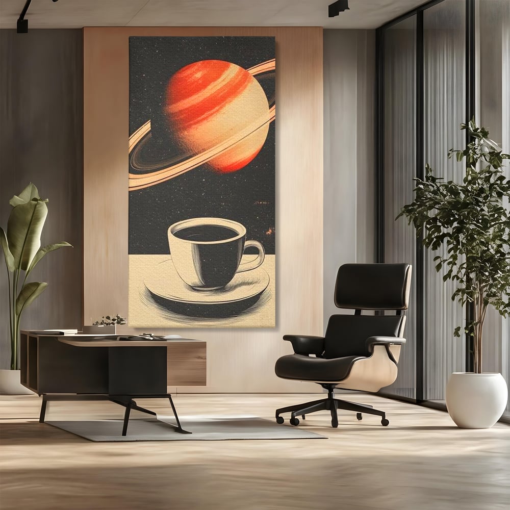 Tablou Canvas Premium, LuxCanva® N1148, Ritual Interstelar, Saturn, Planeta, Univers, Cosmos, Ceasca, Cafea, Espresso, Cafenea, Pub, Bar, Lounge, Restaurant, Bucatarie