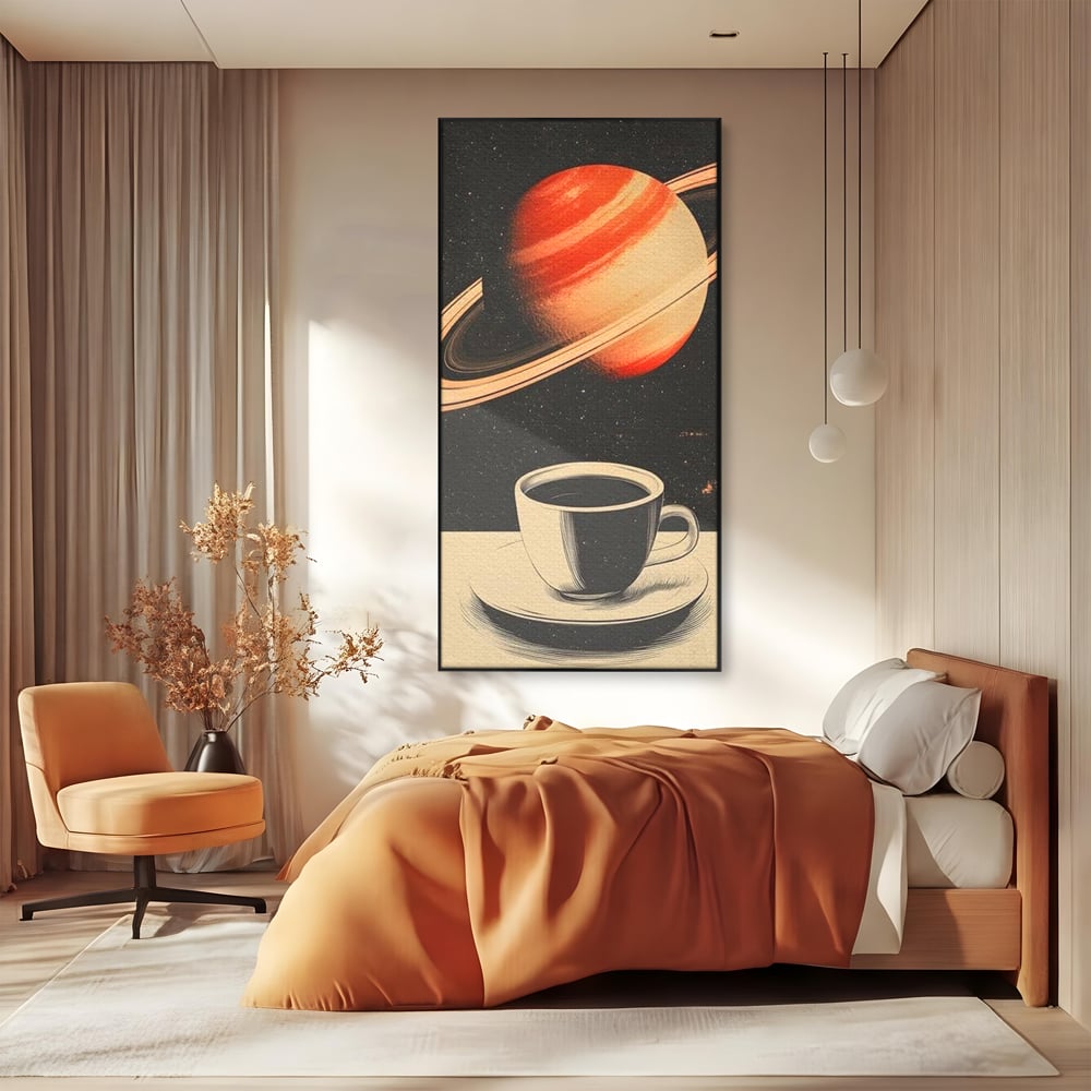 Tablou Canvas Premium, LuxCanva® N1148, Ritual Interstelar, Saturn, Planeta, Univers, Cosmos, Ceasca, Cafea, Espresso, Cafenea, Pub, Bar, Lounge, Restaurant, Bucatarie