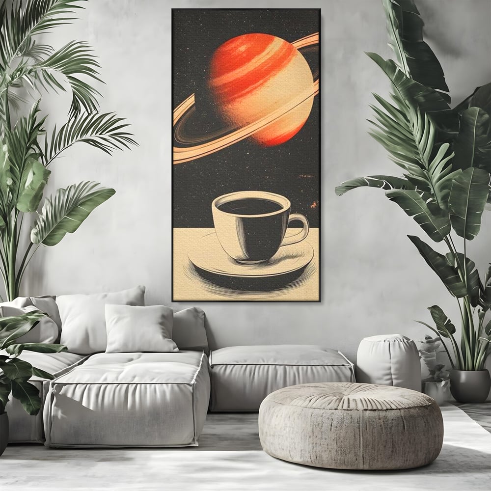 Tablou Canvas Premium, LuxCanva® N1148, Ritual Interstelar, Saturn, Planeta, Univers, Cosmos, Ceasca, Cafea, Espresso, Cafenea, Pub, Bar, Lounge, Restaurant, Bucatarie
