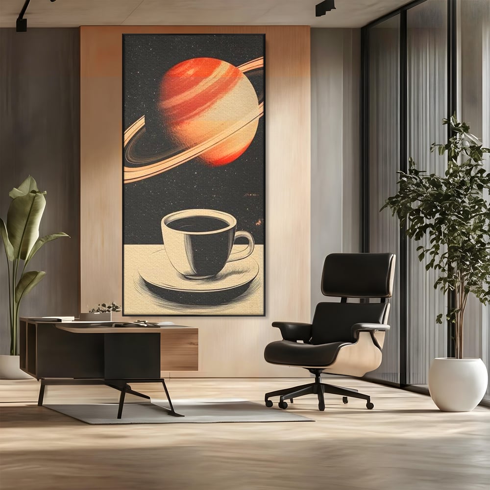 Tablou Canvas Premium, LuxCanva® N1148, Ritual Interstelar, Saturn, Planeta, Univers, Cosmos, Ceasca, Cafea, Espresso, Cafenea, Pub, Bar, Lounge, Restaurant, Bucatarie