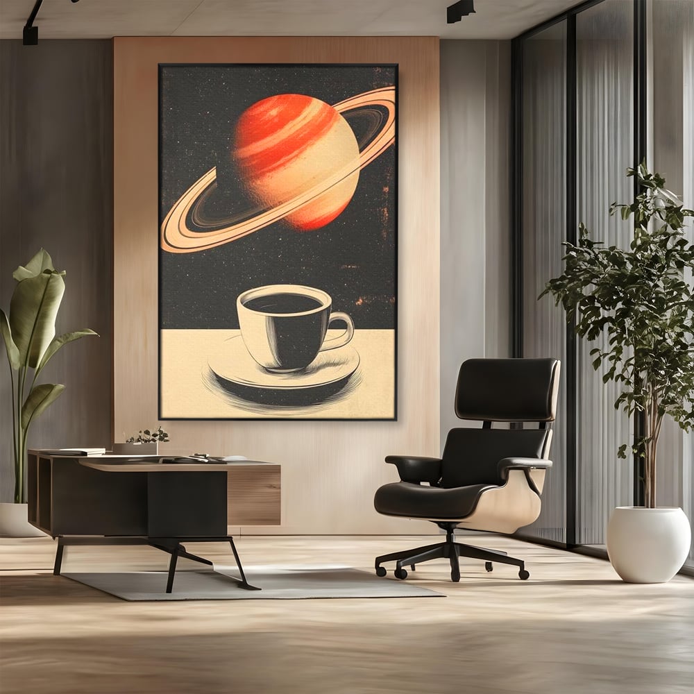 Tablou Canvas Premium, LuxCanva® N1148, Ritual Interstelar, Saturn, Planeta, Univers, Cosmos, Ceasca, Cafea, Espresso, Cafenea, Pub, Bar, Lounge, Restaurant, Bucatarie