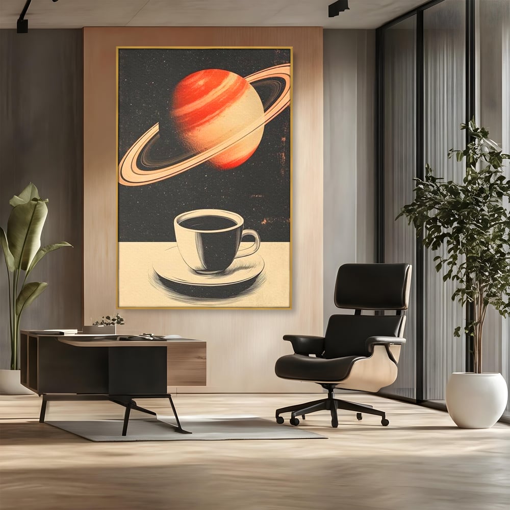 Tablou Canvas Premium, LuxCanva® N1148, Ritual Interstelar, Saturn, Planeta, Univers, Cosmos, Ceasca, Cafea, Espresso, Cafenea, Pub, Bar, Lounge, Restaurant, Bucatarie