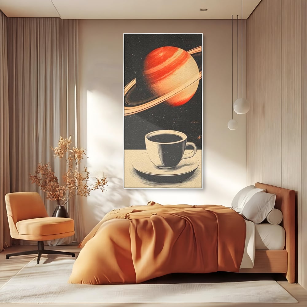 Tablou Canvas Premium, LuxCanva® N1148, Ritual Interstelar, Saturn, Planeta, Univers, Cosmos, Ceasca, Cafea, Espresso, Cafenea, Pub, Bar, Lounge, Restaurant, Bucatarie