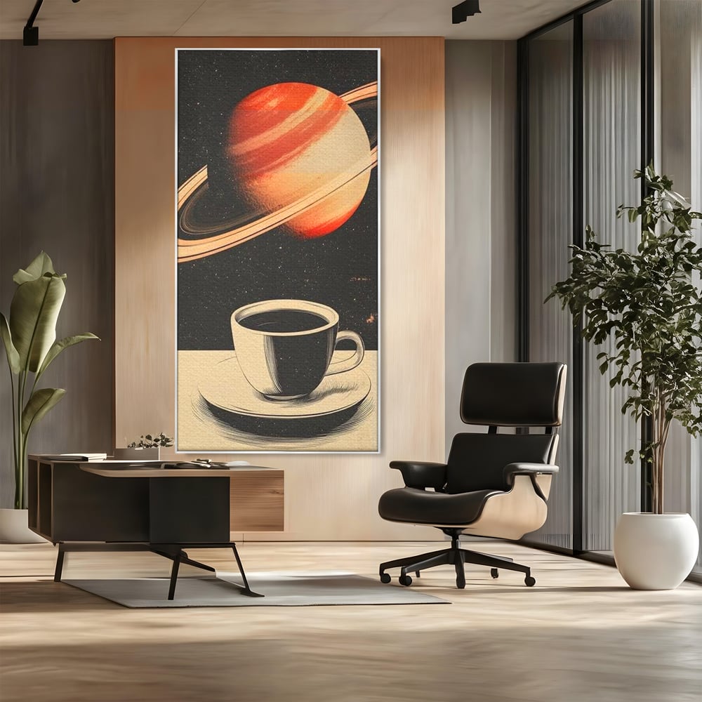 Tablou Canvas Premium, LuxCanva® N1148, Ritual Interstelar, Saturn, Planeta, Univers, Cosmos, Ceasca, Cafea, Espresso, Cafenea, Pub, Bar, Lounge, Restaurant, Bucatarie