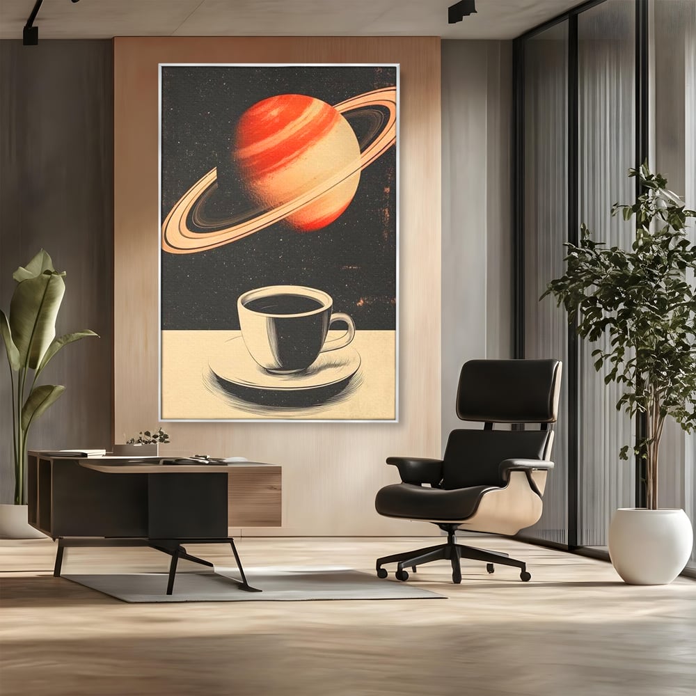 Tablou Canvas Premium, LuxCanva® N1148, Ritual Interstelar, Saturn, Planeta, Univers, Cosmos, Ceasca, Cafea, Espresso, Cafenea, Pub, Bar, Lounge, Restaurant, Bucatarie