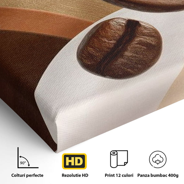 Tablou Canvas Premium, LuxCanva® N1149, Note Cafenii, Espresso, Boabe de Cafea, Aroma, Dimineata, Energie, Design, Modern, Cafenea, Pub, Bar, Lounge, Restaurant, Bucatarie