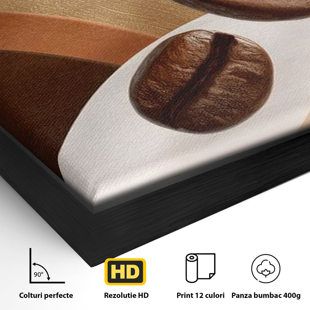 Tablou Canvas Premium, LuxCanva® N1149, Note Cafenii, Espresso, Boabe de Cafea, Aroma, Dimineata, Energie, Design, Modern, Cafenea, Pub, Bar, Lounge, Restaurant, Bucatarie