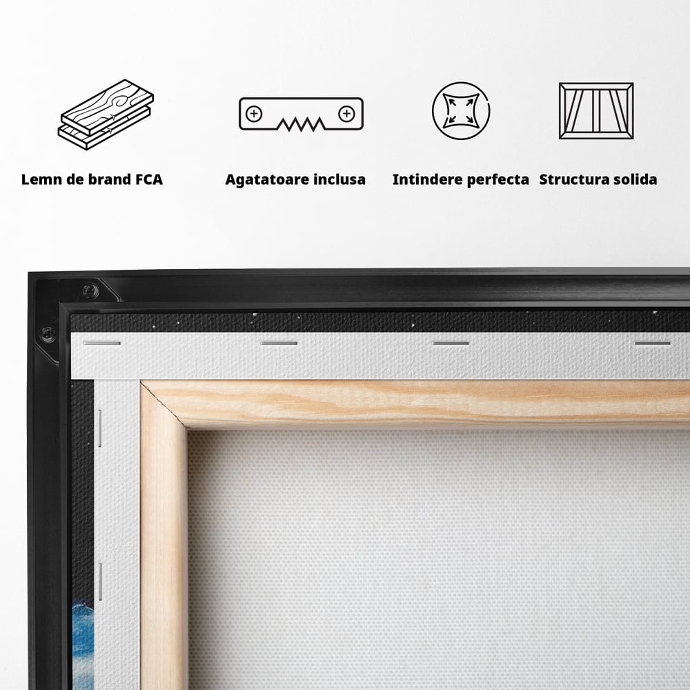 Tablou Canvas Premium, LuxCanva® N1150, Orbita Albastra, Ceasca, Cafea, Espresso, Aburi, Planeta, Cosmos, Stele, Cafenea, Pub, Bar, Lounge, Restaurant, Bucatarie