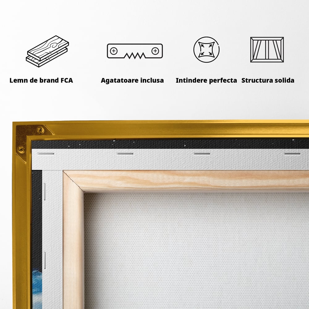 Tablou Canvas Premium, LuxCanva® N1150, Orbita Albastra, Ceasca, Cafea, Espresso, Aburi, Planeta, Cosmos, Stele, Cafenea, Pub, Bar, Lounge, Restaurant, Bucatarie