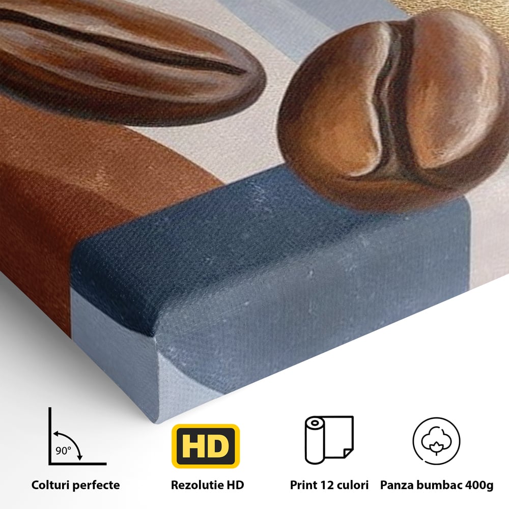 Tablou Canvas Premium, LuxCanva® N1151, Energie la Pachet, Boabe de Cafea, Forme, Espresso, Geometric, Modern, Decor, Cafenea, Pub, Bar, Lounge, Restaurant, Bucatarie