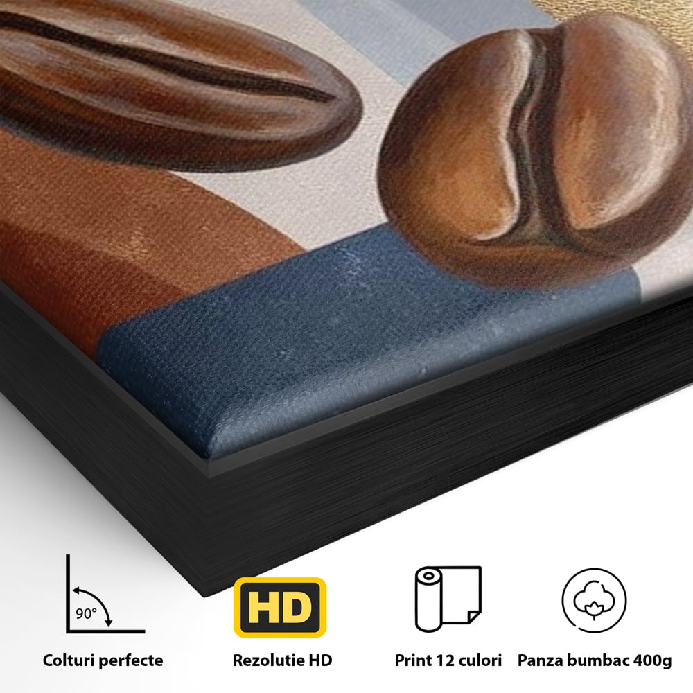 Tablou Canvas Premium, LuxCanva® N1151, Energie la Pachet, Boabe de Cafea, Forme, Espresso, Geometric, Modern, Decor, Cafenea, Pub, Bar, Lounge, Restaurant, Bucatarie