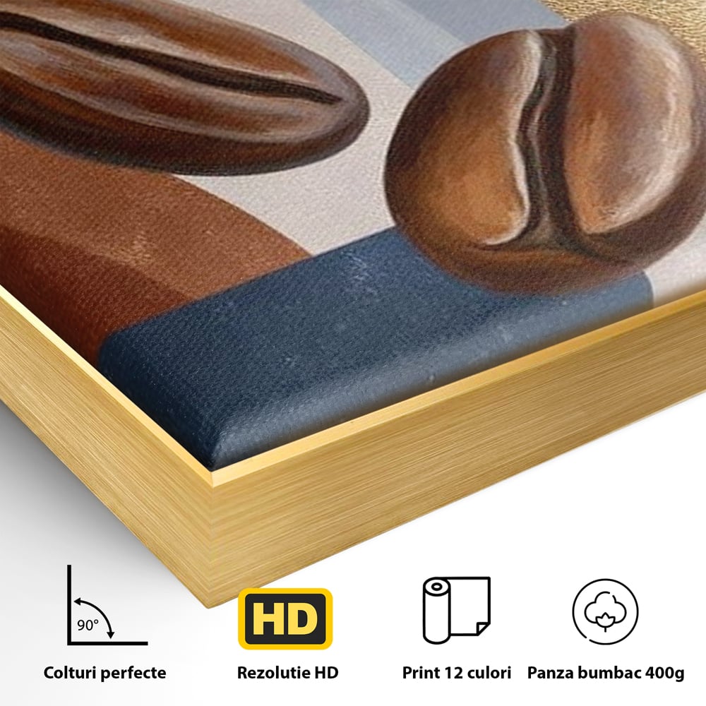 Tablou Canvas Premium, LuxCanva® N1151, Energie la Pachet, Boabe de Cafea, Forme, Espresso, Geometric, Modern, Decor, Cafenea, Pub, Bar, Lounge, Restaurant, Bucatarie