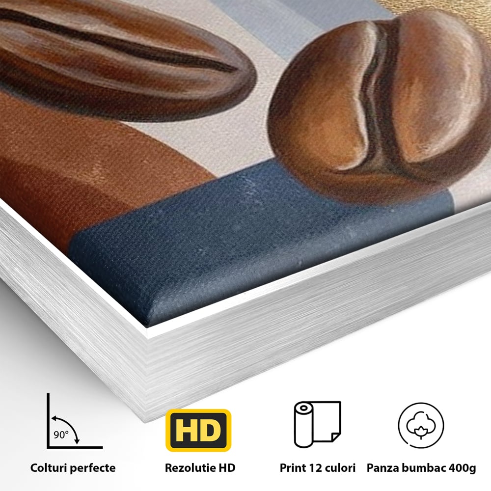Tablou Canvas Premium, LuxCanva® N1151, Energie la Pachet, Boabe de Cafea, Forme, Espresso, Geometric, Modern, Decor, Cafenea, Pub, Bar, Lounge, Restaurant, Bucatarie