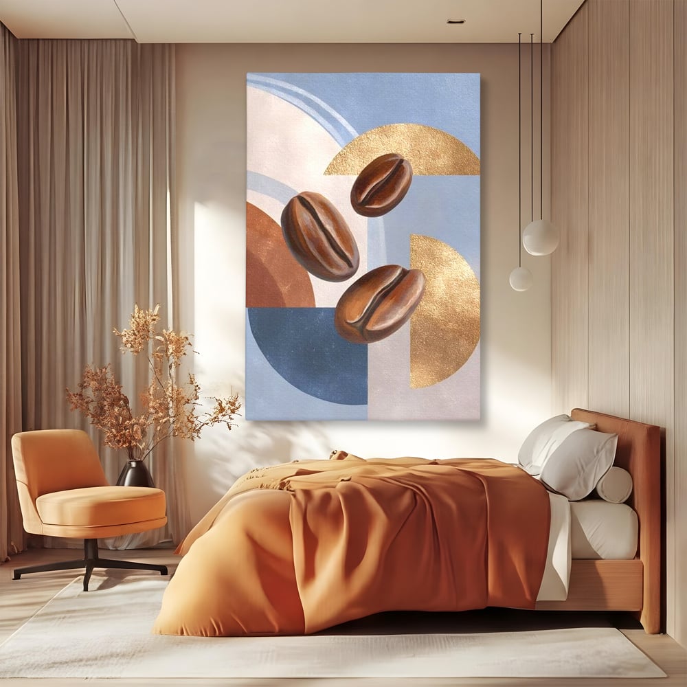 Tablou Canvas Premium, LuxCanva® N1151, Energie la Pachet, Boabe de Cafea, Forme, Espresso, Geometric, Modern, Decor, Cafenea, Pub, Bar, Lounge, Restaurant, Bucatarie