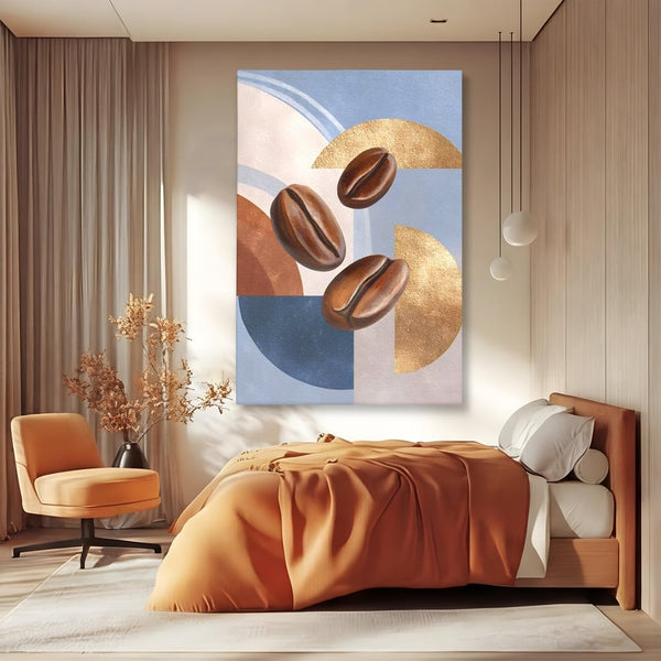 Tablou Canvas Premium, LuxCanva® N1151, Energie la Pachet, Boabe de Cafea, Forme, Espresso, Geometric, Modern, Decor, Cafenea, Pub, Bar, Lounge, Restaurant, Bucatarie