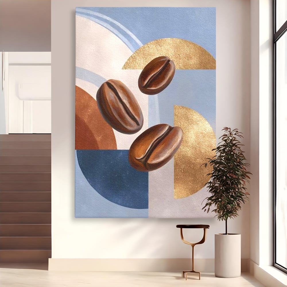 Tablou Canvas Premium, LuxCanva® N1151, Energie la Pachet, Boabe de Cafea, Forme, Espresso, Geometric, Modern, Decor, Cafenea, Pub, Bar, Lounge, Restaurant, Bucatarie