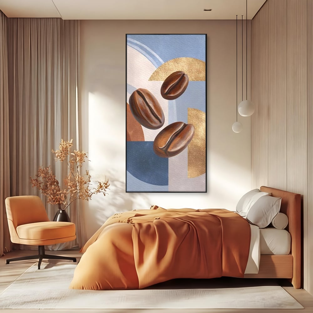 Tablou Canvas Premium, LuxCanva® N1151, Energie la Pachet, Boabe de Cafea, Forme, Espresso, Geometric, Modern, Decor, Cafenea, Pub, Bar, Lounge, Restaurant, Bucatarie